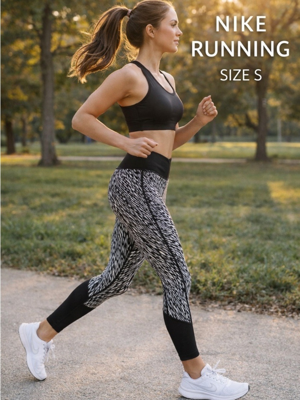 Nike Dri-FIT Leggings Black White Print Size Small